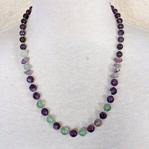 Southwestern Purple Amethyst & Sage Green Flourite Crystal Statement Necklace